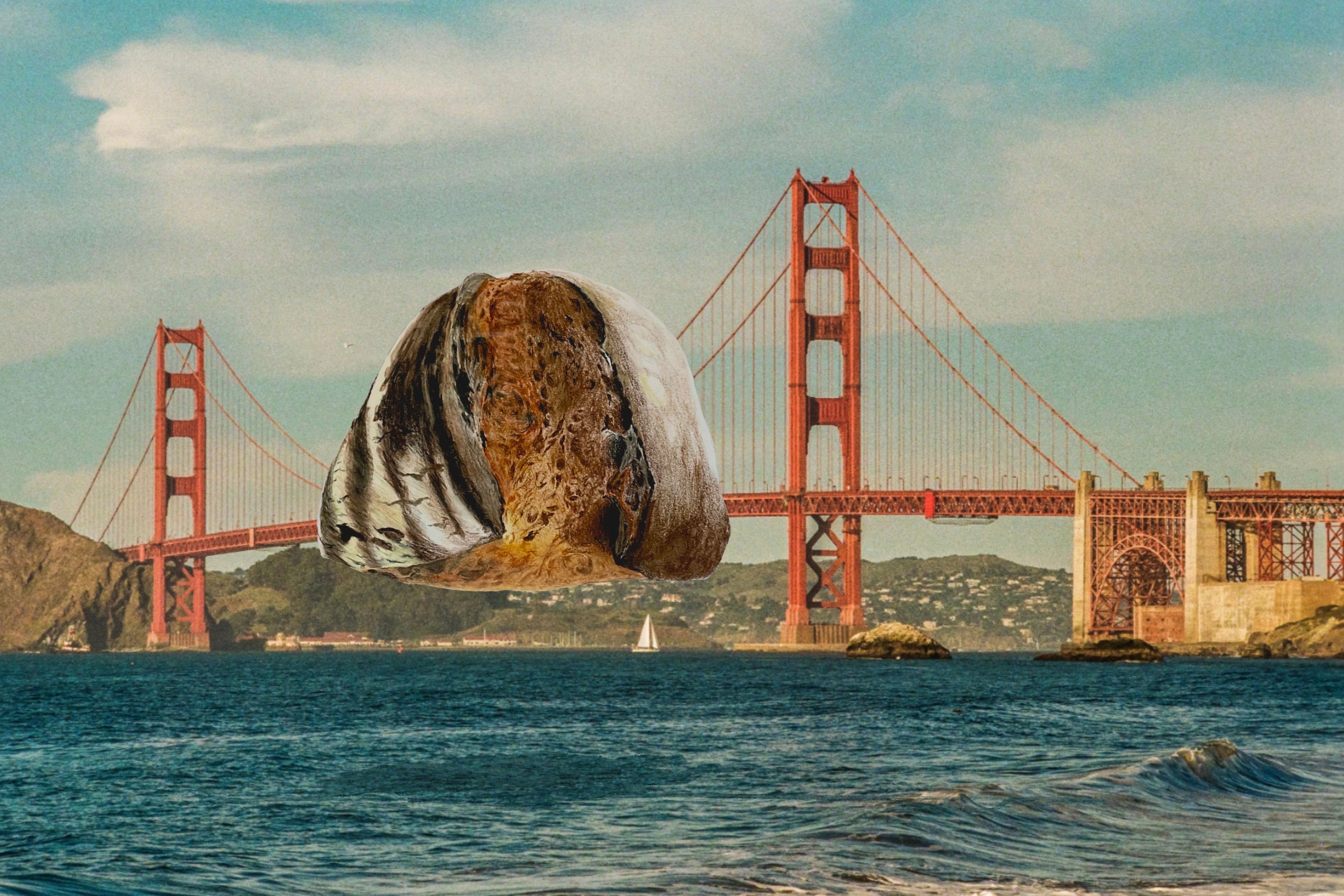 loaf of bread over the golden gate bridge